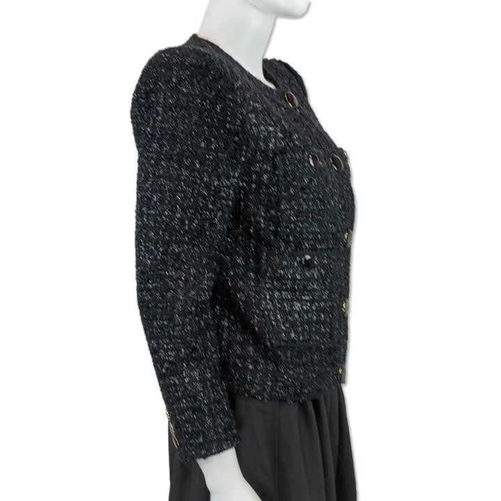 Veronica Beard Black Tweed Tinsel Fringe Cropped Blazer