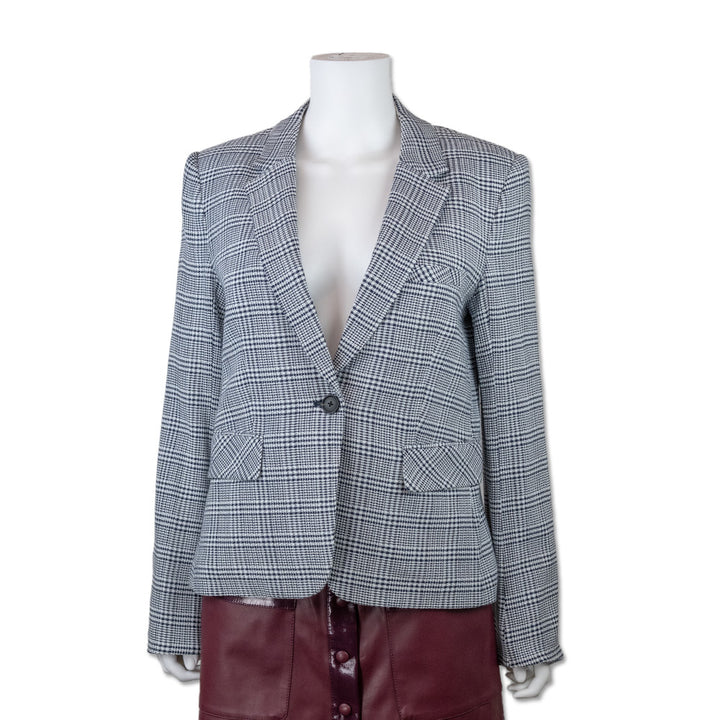 Veronica Beard Navy and White Plaid Single Breasted Blazer