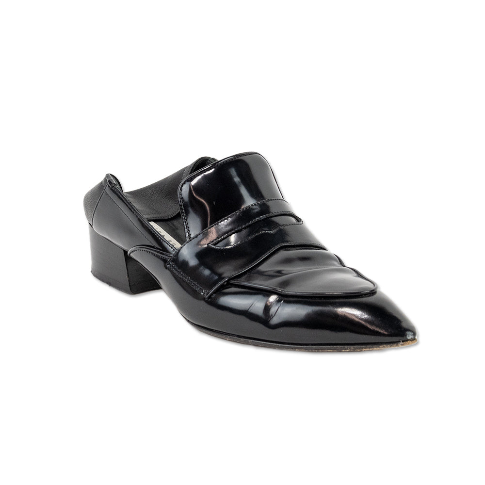 Veronica Beard Patent Leather Pointed Toe Loafers with Flat Back