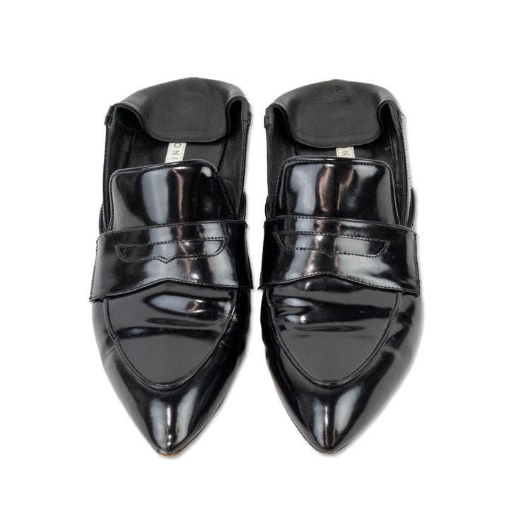 Veronica Beard Patent Leather Pointed Toe Loafers with Flat Back