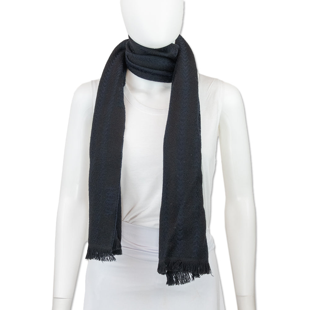 Verri Black/Navy Chevron Pattern Wool Scarf