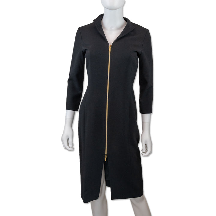 Versace Classic V2 Black Long Sleeve Gold Zipper Dress