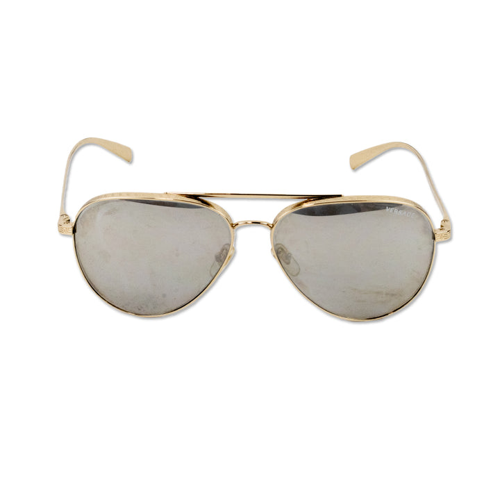 Versace Gold Frame Aviator Sunglasses with Mirrored Lenses