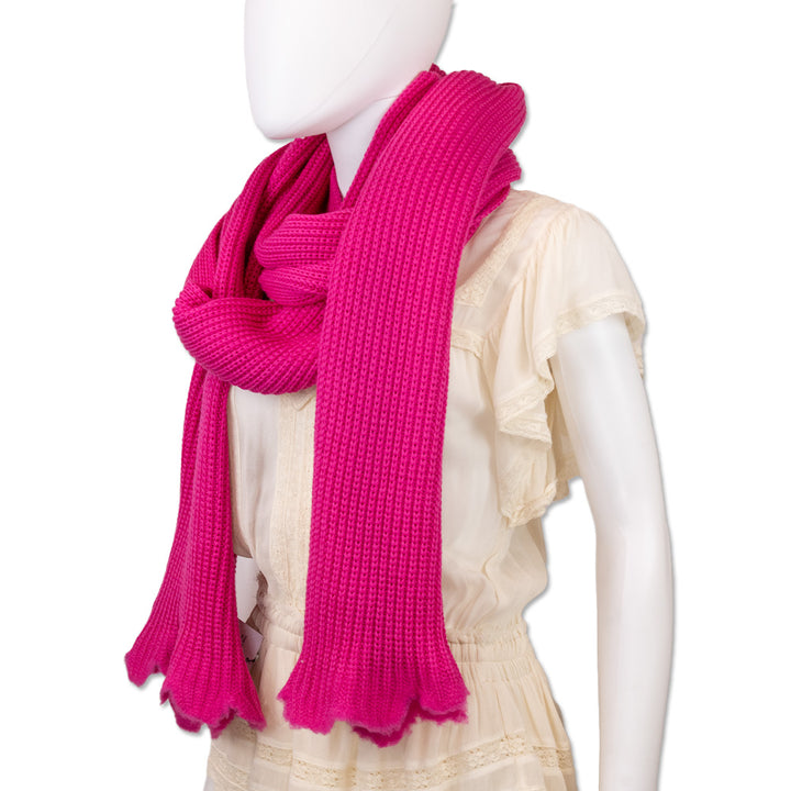 Versace Hot Pink Ribbed Knit Wool Medusa Silver Pin Scarf