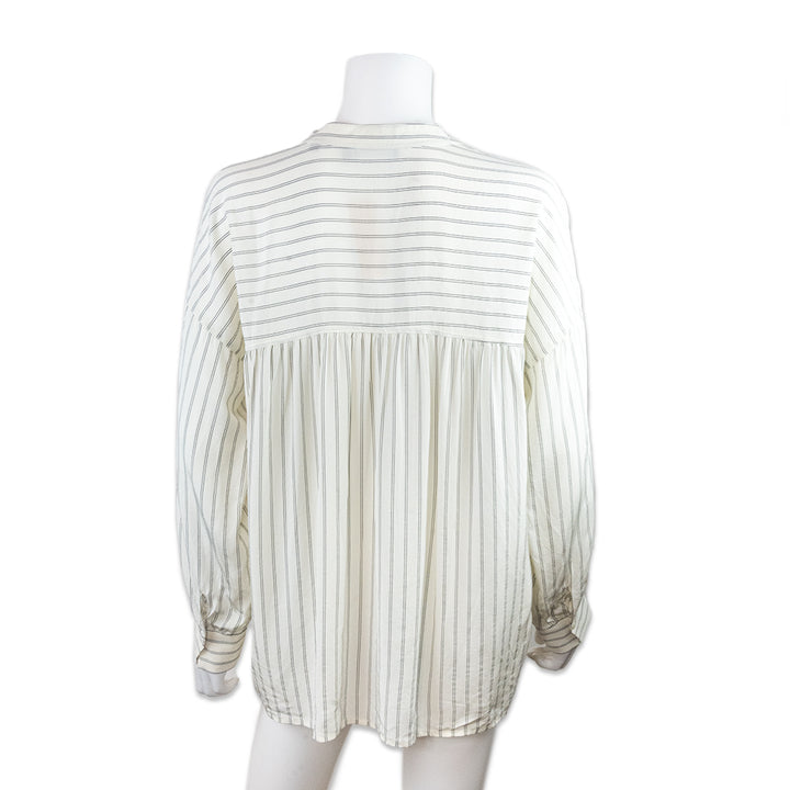 Vince Striped V Neck Long Sleeve Silk Tunic