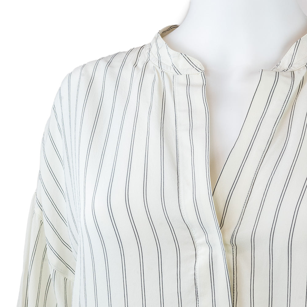 Vince Striped V Neck Long Sleeve Silk Tunic