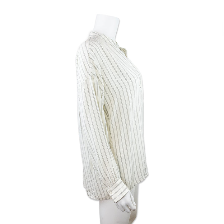 Vince Striped V Neck Long Sleeve Silk Tunic