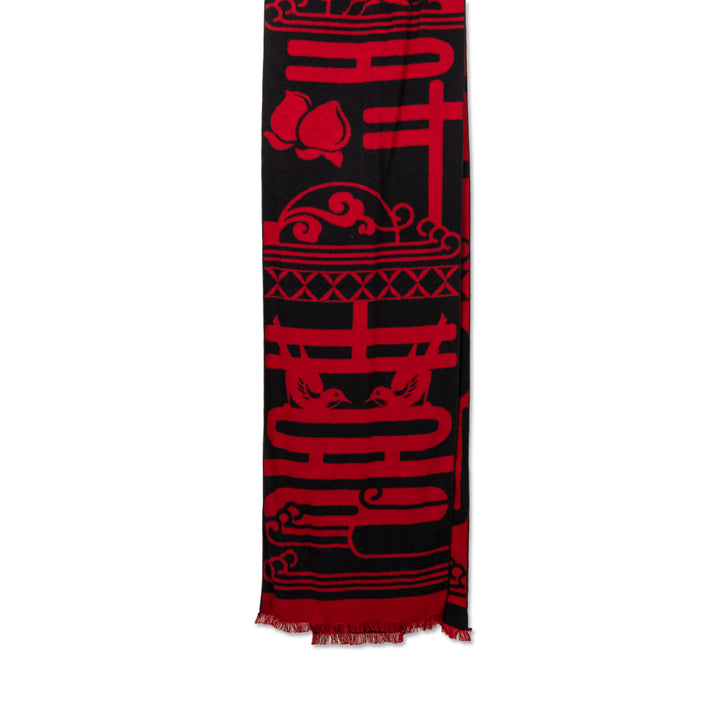 Wensli Red Black Print Silk Scarf