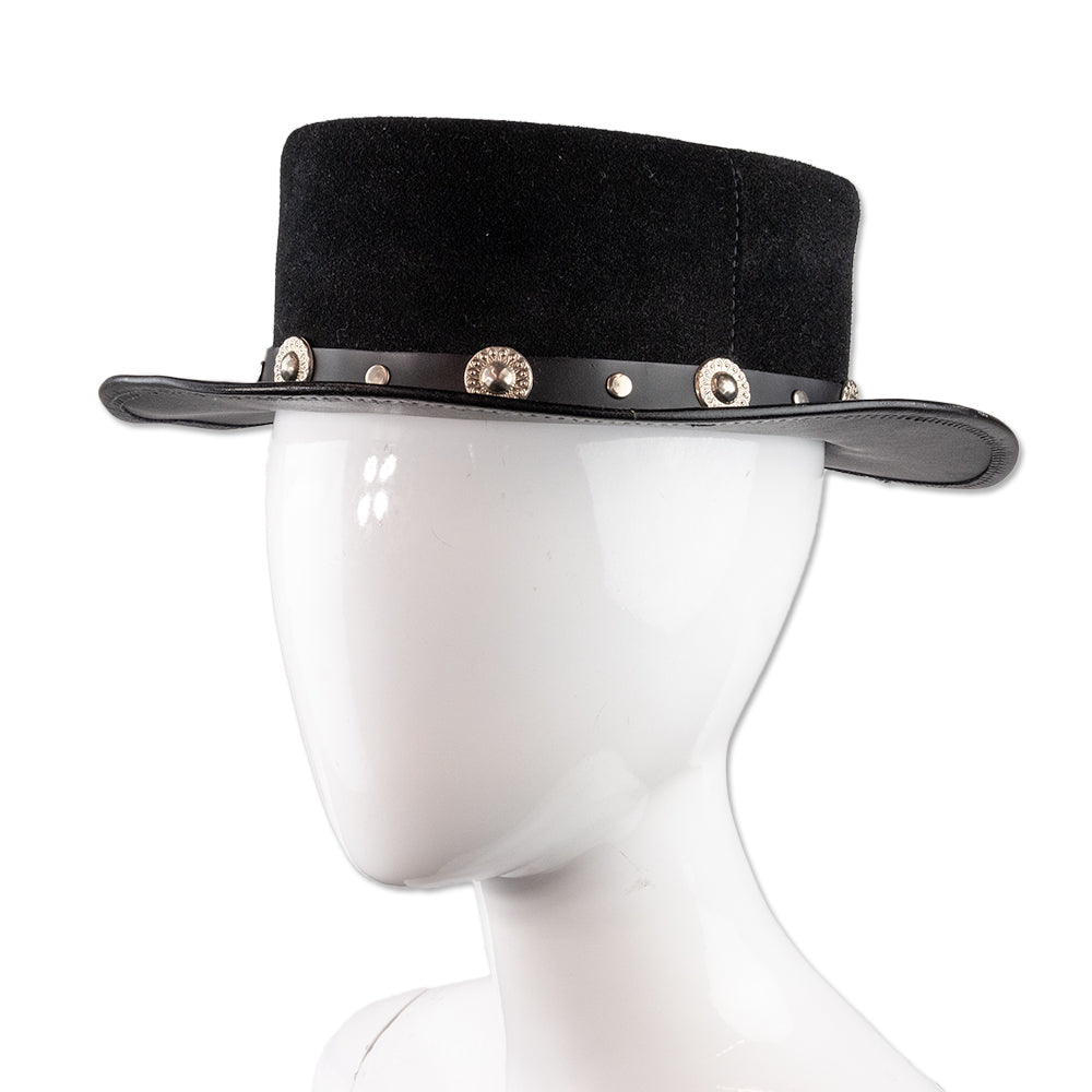 Winfield Cover Black Suede Studded Flat Brim Hat