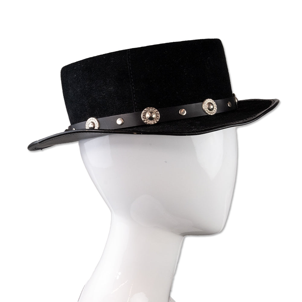 Winfield Cover Black Suede Studded Flat Brim Hat