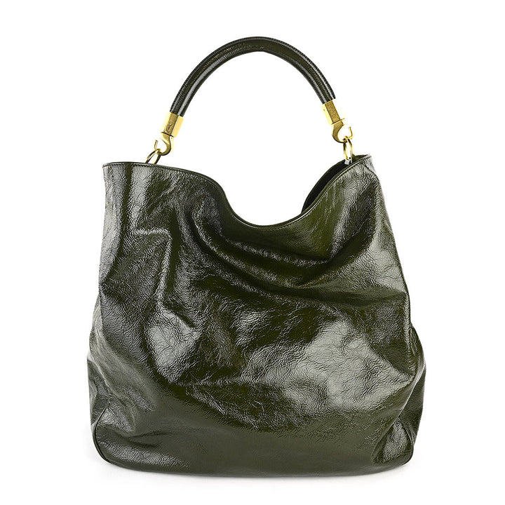 YSL Roady Dark Olive Patent Leather Hobo Bag