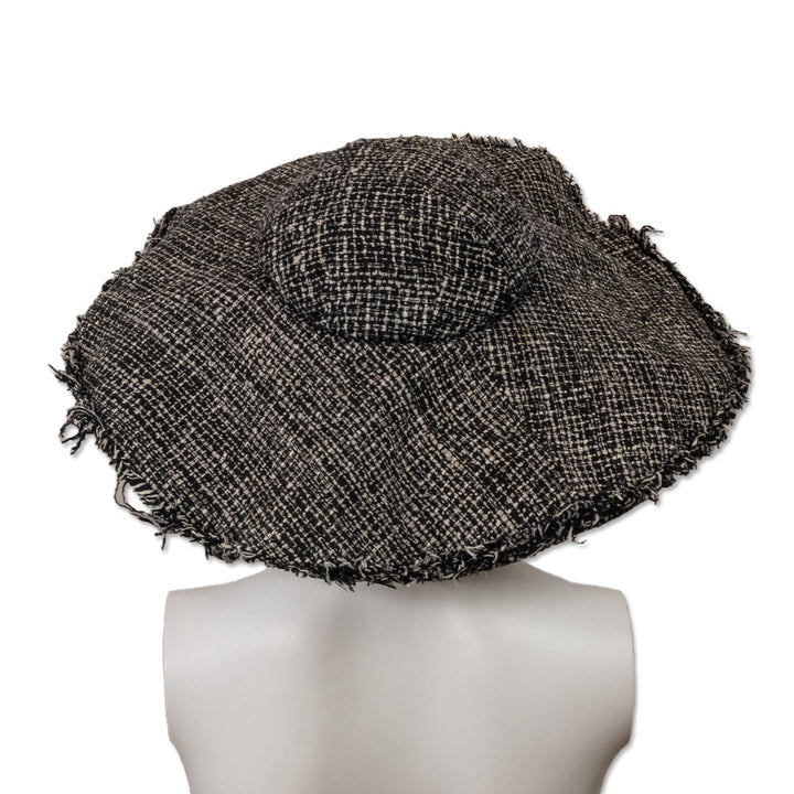 Yohji Yamamoto Black/White Tweed Fringe Wide Brim Hat