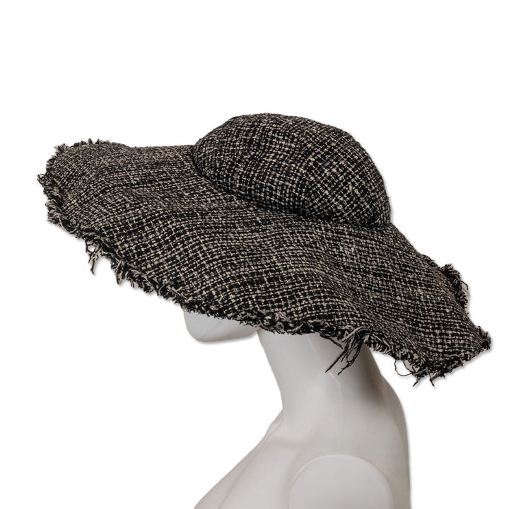 Yohji Yamamoto Black/White Tweed Fringe Wide Brim Hat