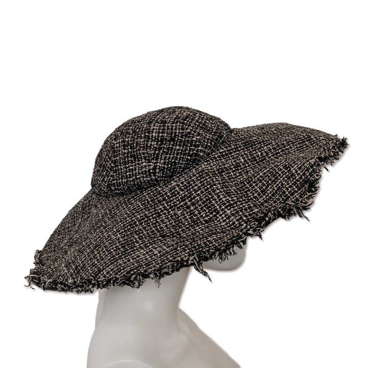 Yohji Yamamoto Black/White Tweed Fringe Wide Brim Hat