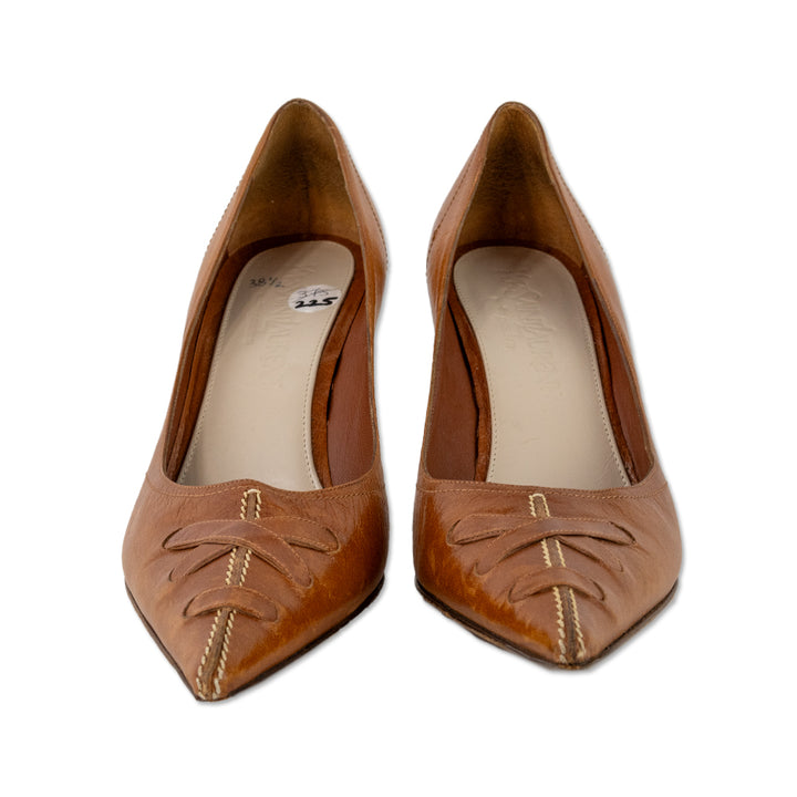 Yves Saint Laurent Brown Leather Pointed Toe Pumps