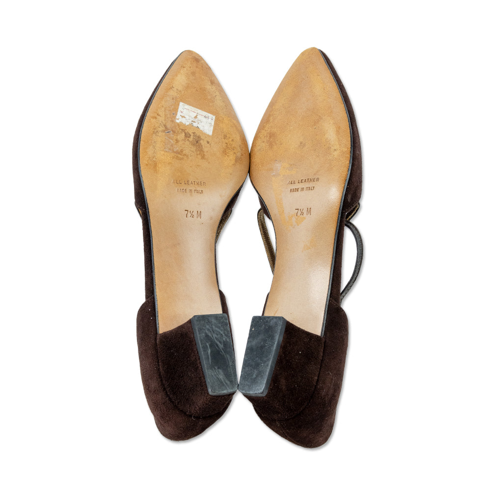 Yves Saint Laurent Brown Suede D
Orsay Pointed Toe Pumps