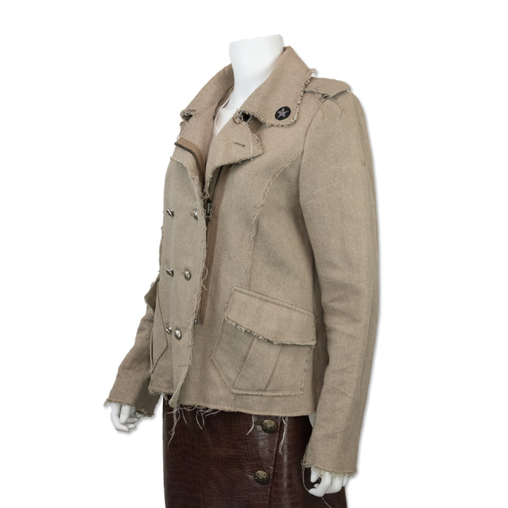 Zadig 
Voltaire Beige Military Inspired Distressed Zip Front Jacket