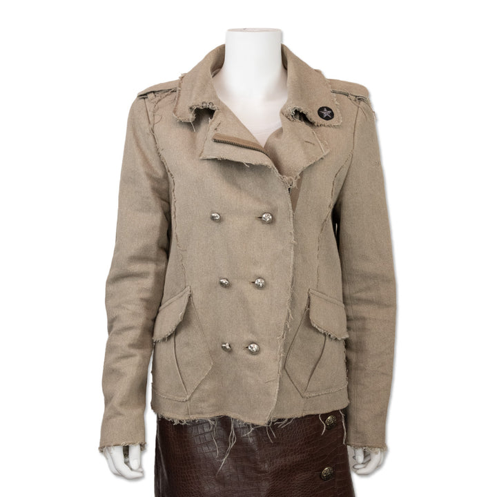 Zadig 
Voltaire Beige Military Inspired Distressed Zip Front Jacket