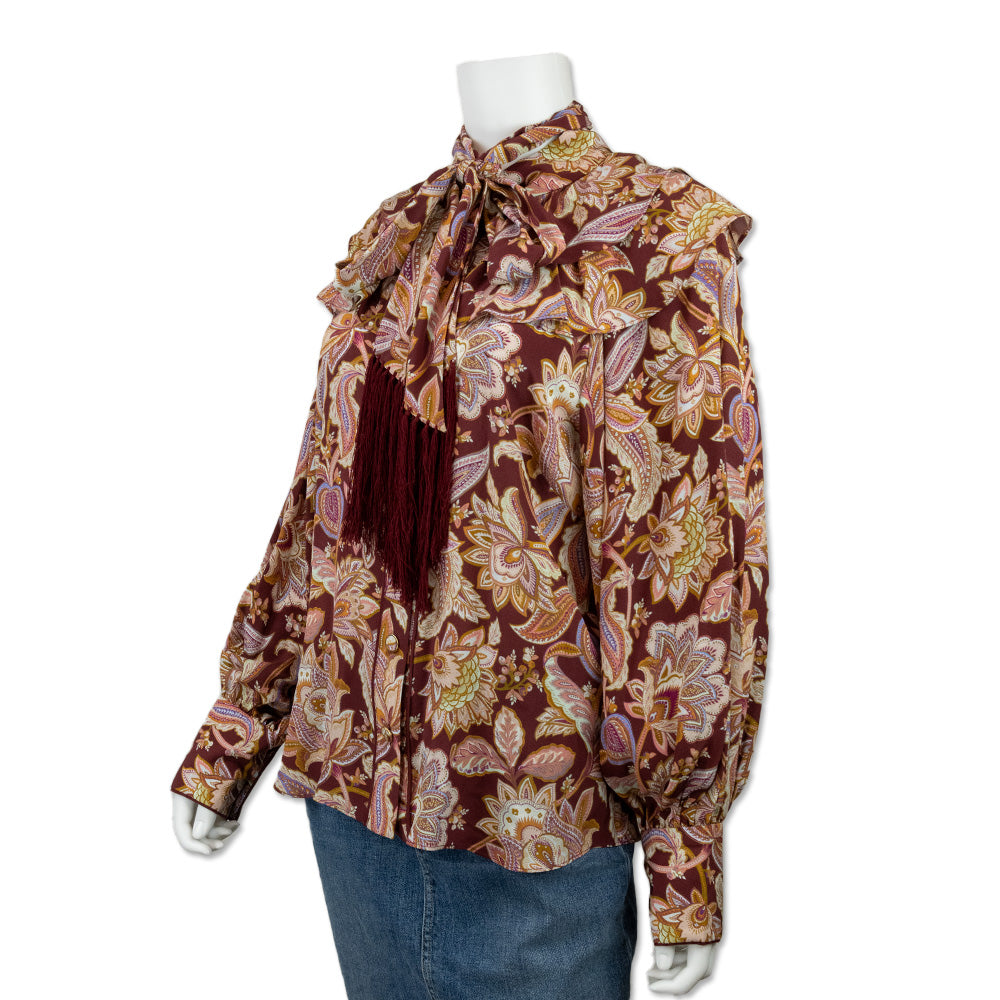 Zimmerman Maroon and Orange Paisley Printed Long Sleeve Top