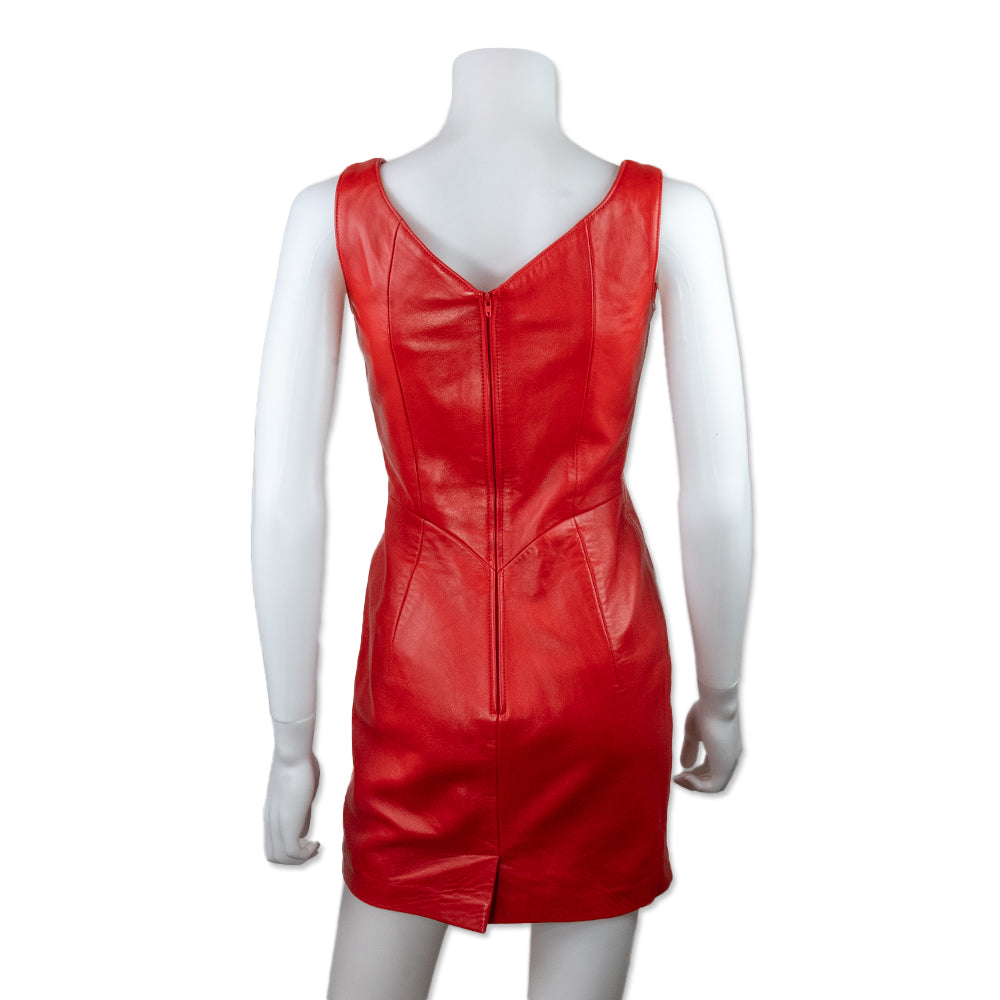 Michael Hoban North Beach Red Leather Midi Dress