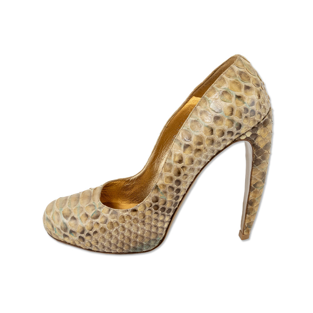 Walter Steiger Beige Snakeskin Pumps