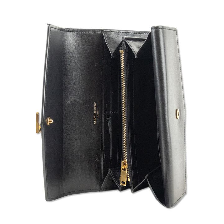 Saint Laurent Cassandre Black Leather Double Flap Envelope Clutch