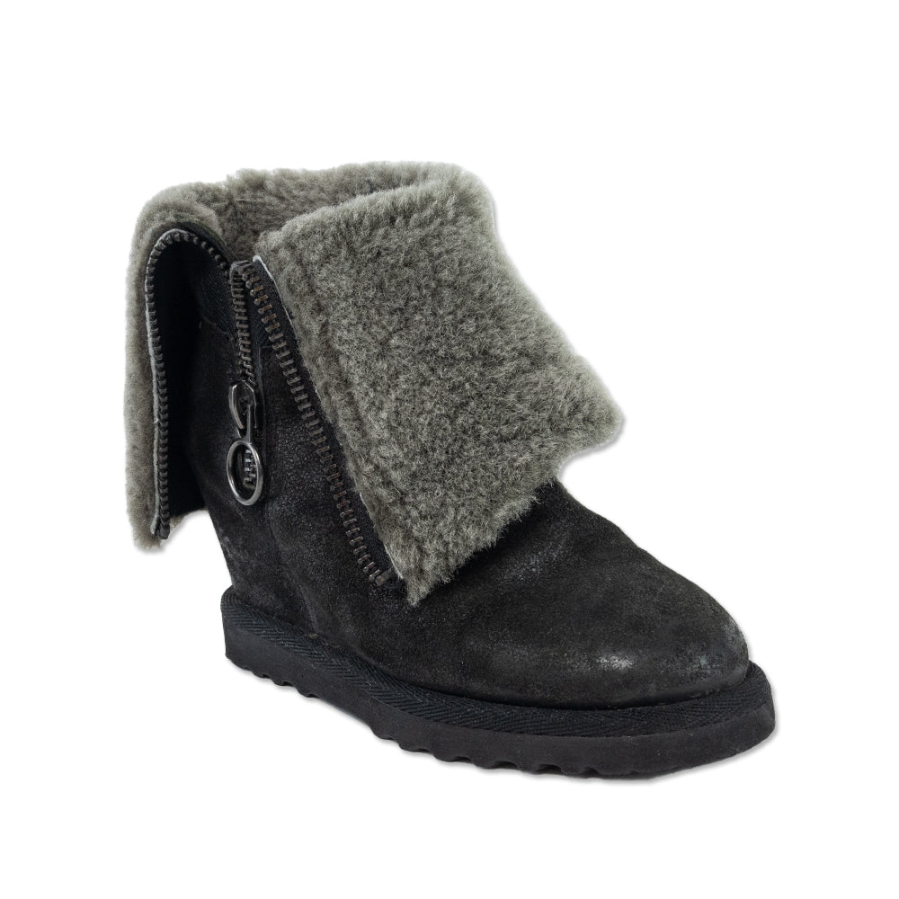 Ash Yorki Black Suede Hidden Wedge Faux Fur Boots