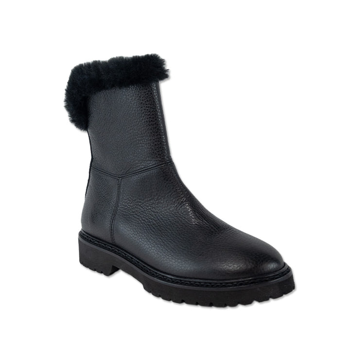 Aquatalia Marilena Black Leather Faux Fur-Trim Winter Boot