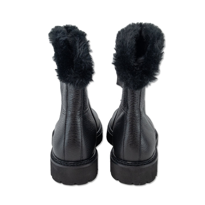 Aquatalia Marilena Black Leather Faux Fur-Trim Winter Boot