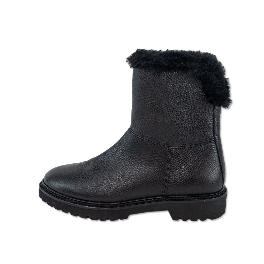 Aquatalia Marilena Black Leather Faux Fur-Trim Winter Boot