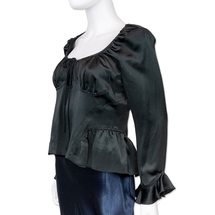 Staud Black Satin Toya Long Sleeve Top