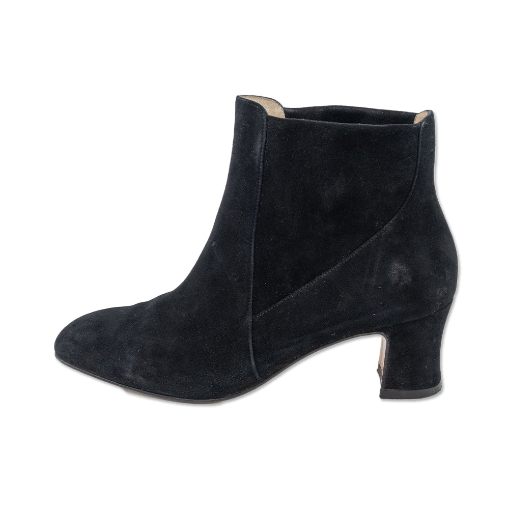 Salvatore Ferragamo Black Suede Square Toe Ankle Boot