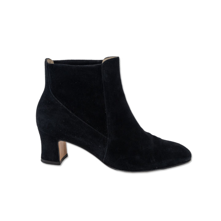 Salvatore Ferragamo Black Suede Square Toe Ankle Boot