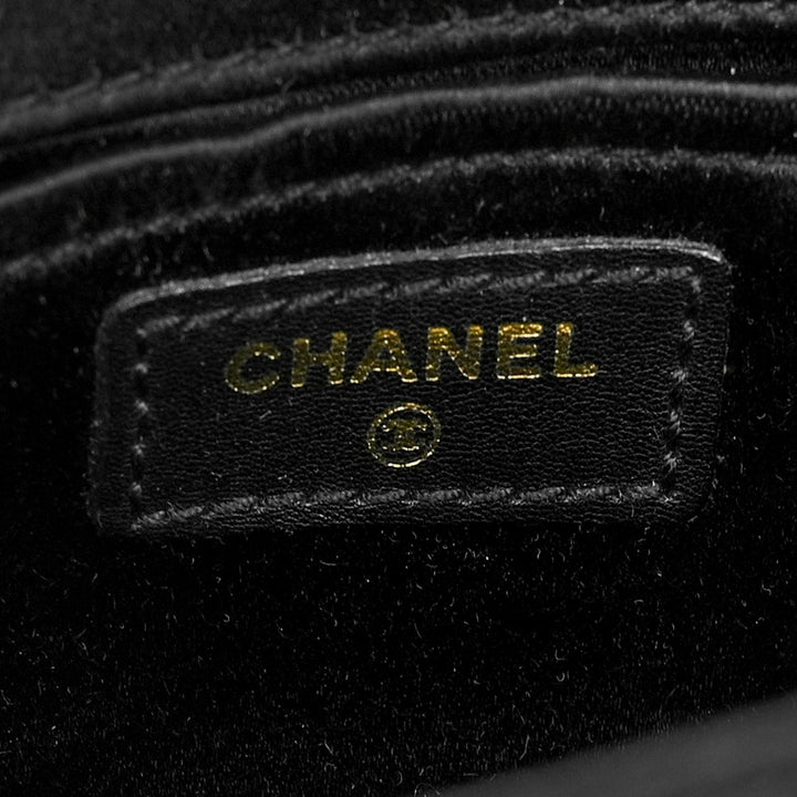 Chanel Black Satin Extra Mini Square Quilt Camellia Flap Bag