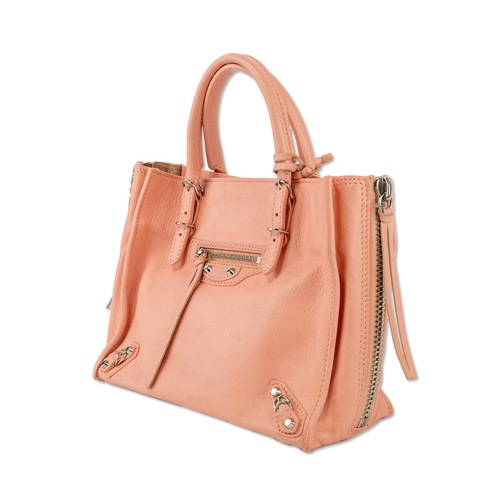 Balenciaga Peach Calfskin Leather Papier A4 Mini Tote