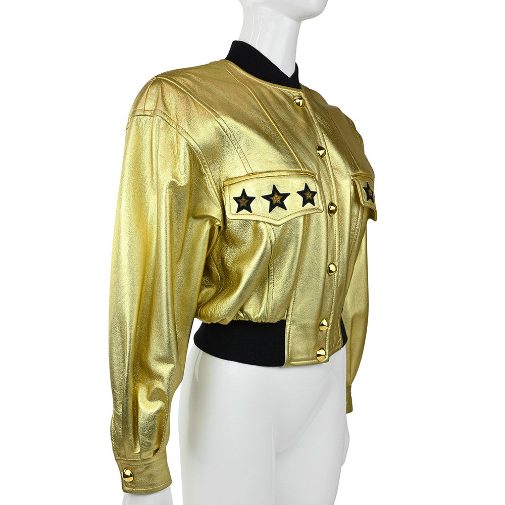 Escada Vintage Gold Leather Bomber Jacket