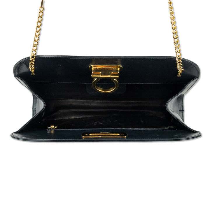 Salvatore Ferragamo Diana Navy Leather Clutch