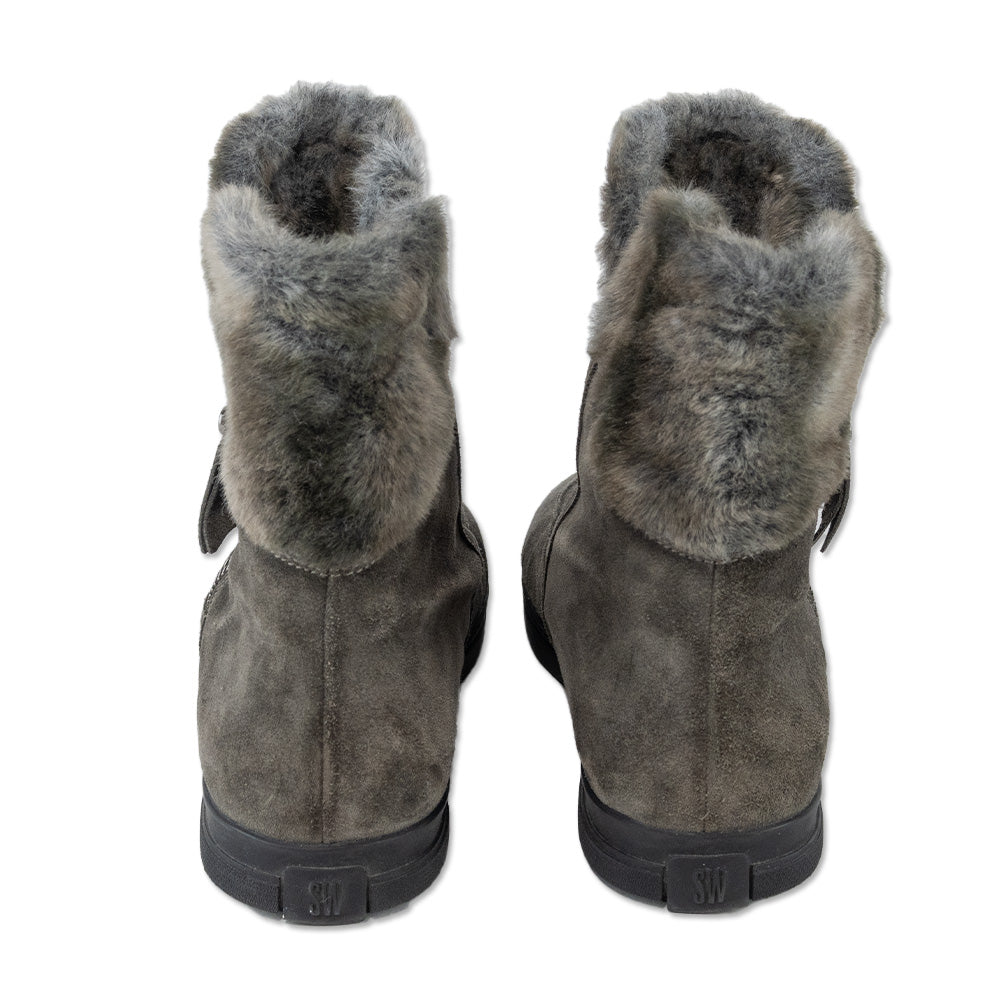 Stuart Weitzman Grey Suede Fur Trim Boots