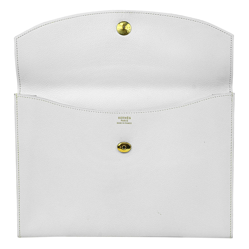 Hermès White Leather Gulliver Rio Clutch