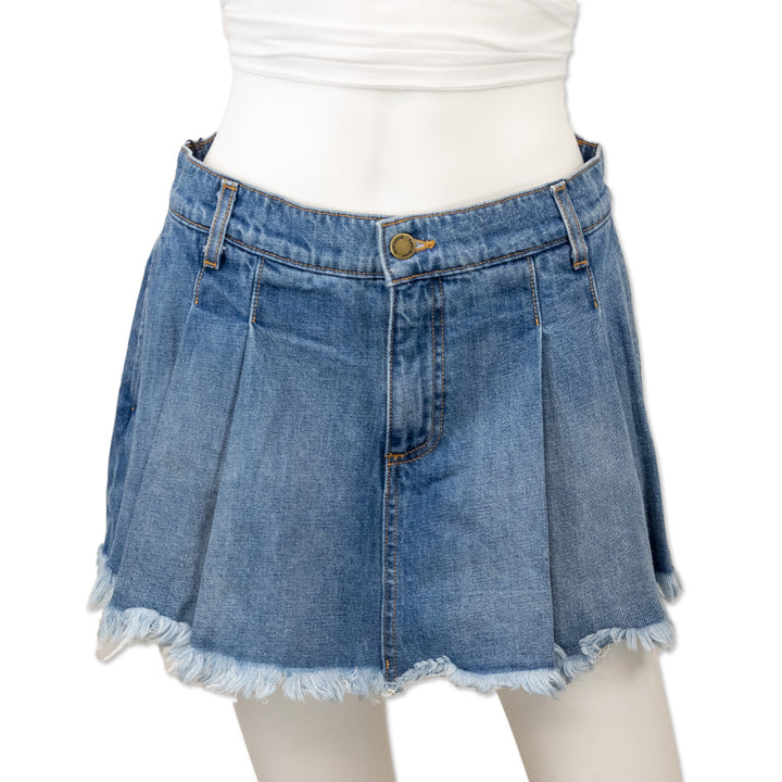 Ramy Brook Mid-Rise Pleated Mini Denim Skort