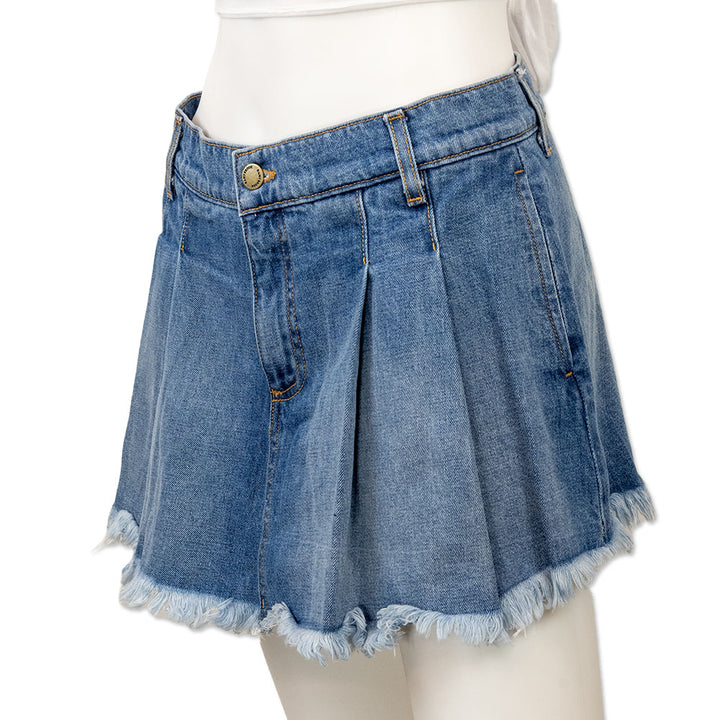 Ramy Brook Mid-Rise Pleated Mini Denim Skort