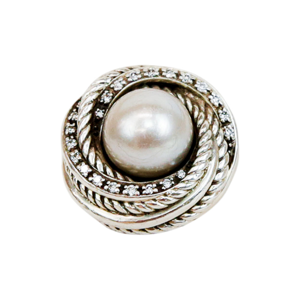 David Yurman Sterling Silver Pearl 
Diamond Crossover Ring