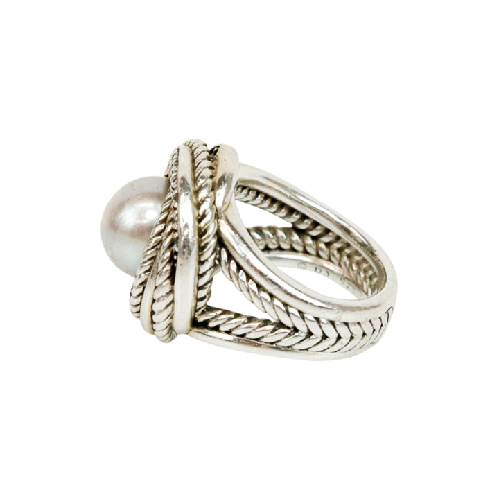 David Yurman Sterling Silver Pearl 
Diamond Crossover Ring