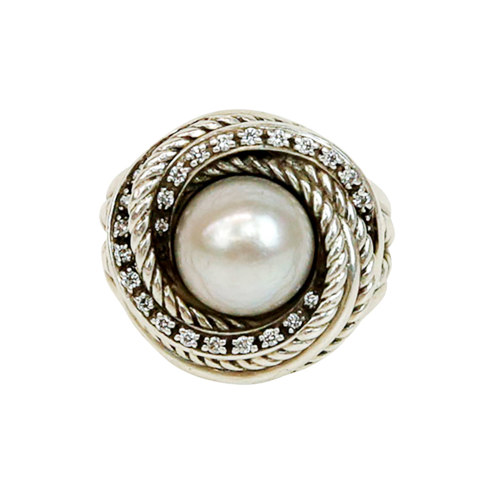 David Yurman Sterling Silver Pearl 
Diamond Crossover Ring