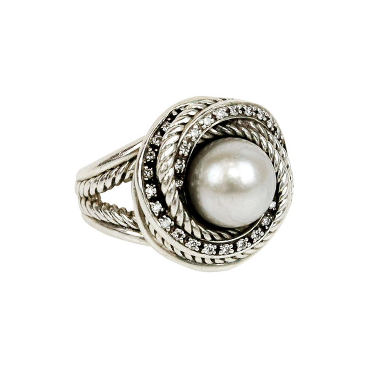 David Yurman Sterling Silver Pearl 
Diamond Crossover Ring