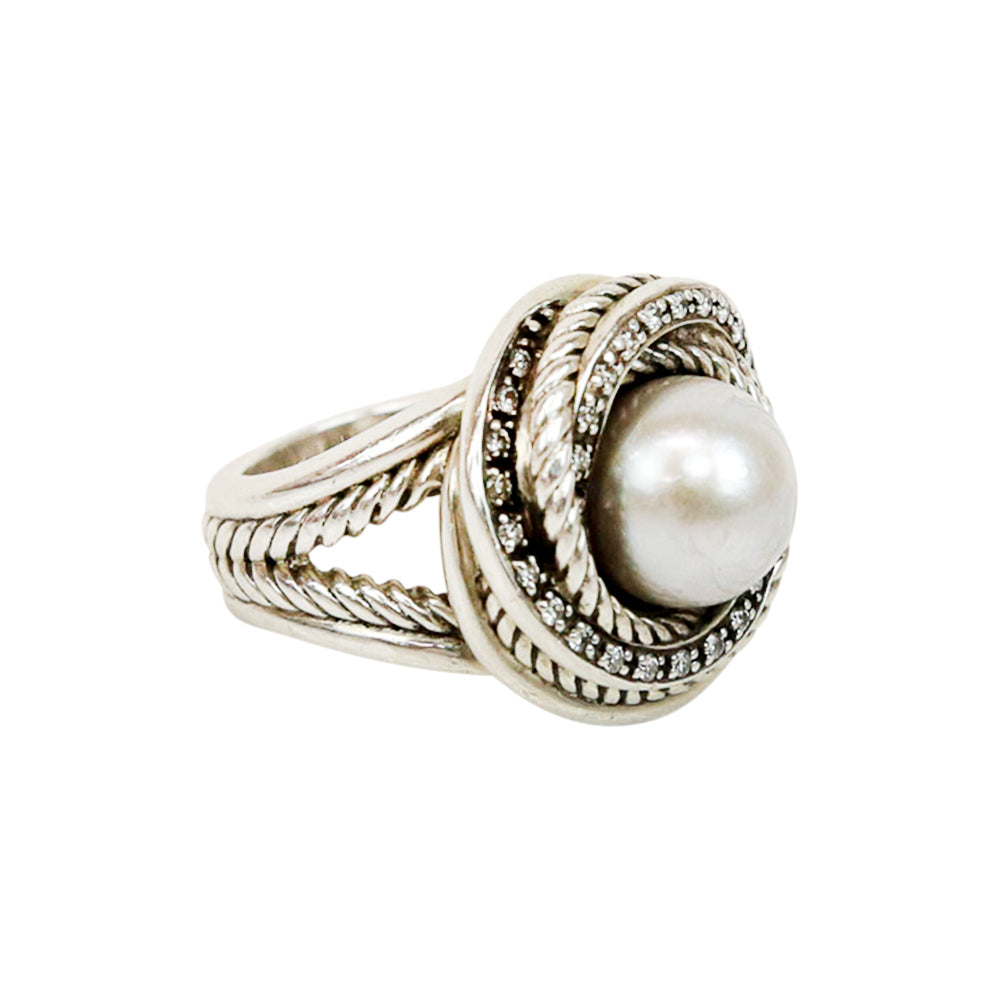 David Yurman Sterling Silver Pearl 
Diamond Crossover Ring