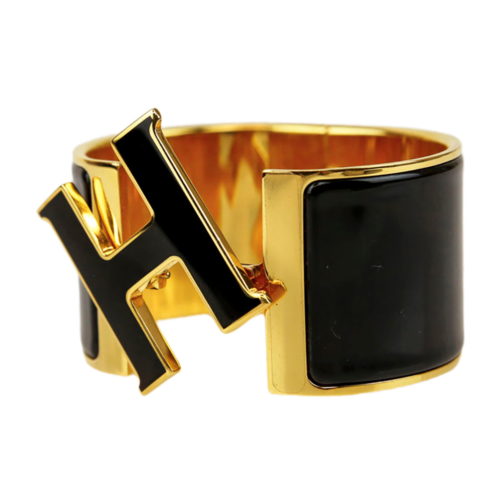 Hermès Black 
Gold Enamel Extra Wide Clic Clac H Bracelet