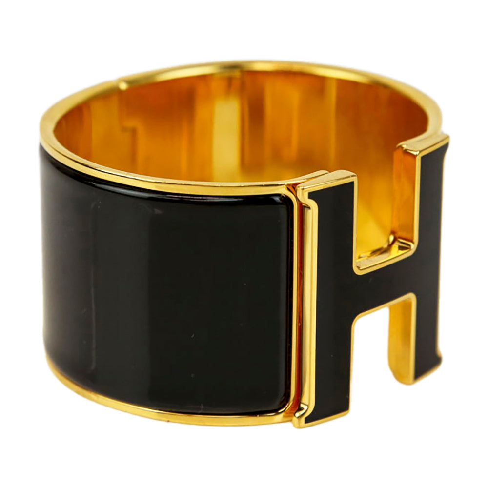 Hermès Black 
Gold Enamel Extra Wide Clic Clac H Bracelet