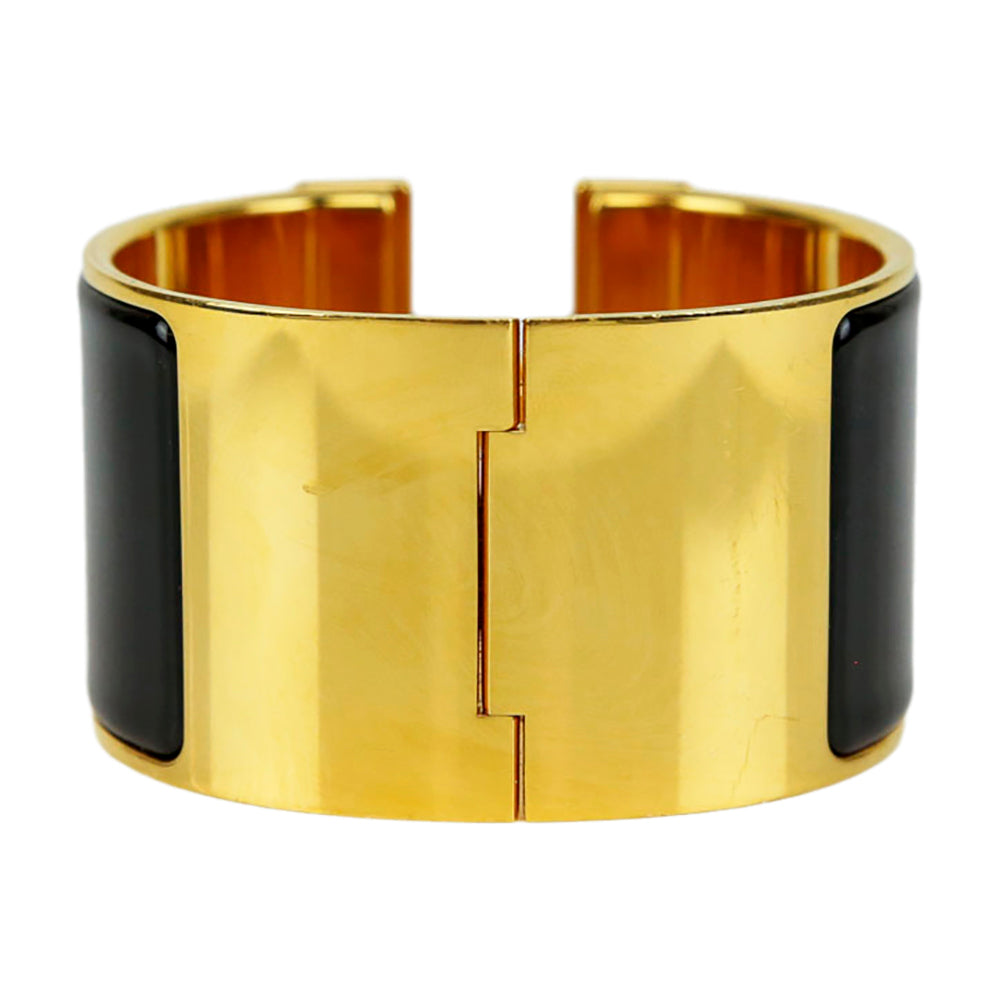 Hermès Black 
Gold Enamel Extra Wide Clic Clac H Bracelet