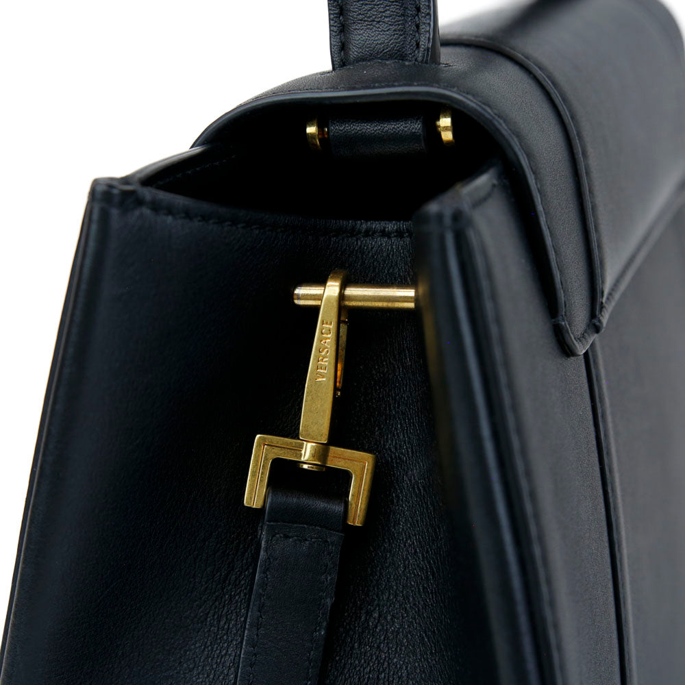 Versace Black Leather Virtus Top Handle Bag